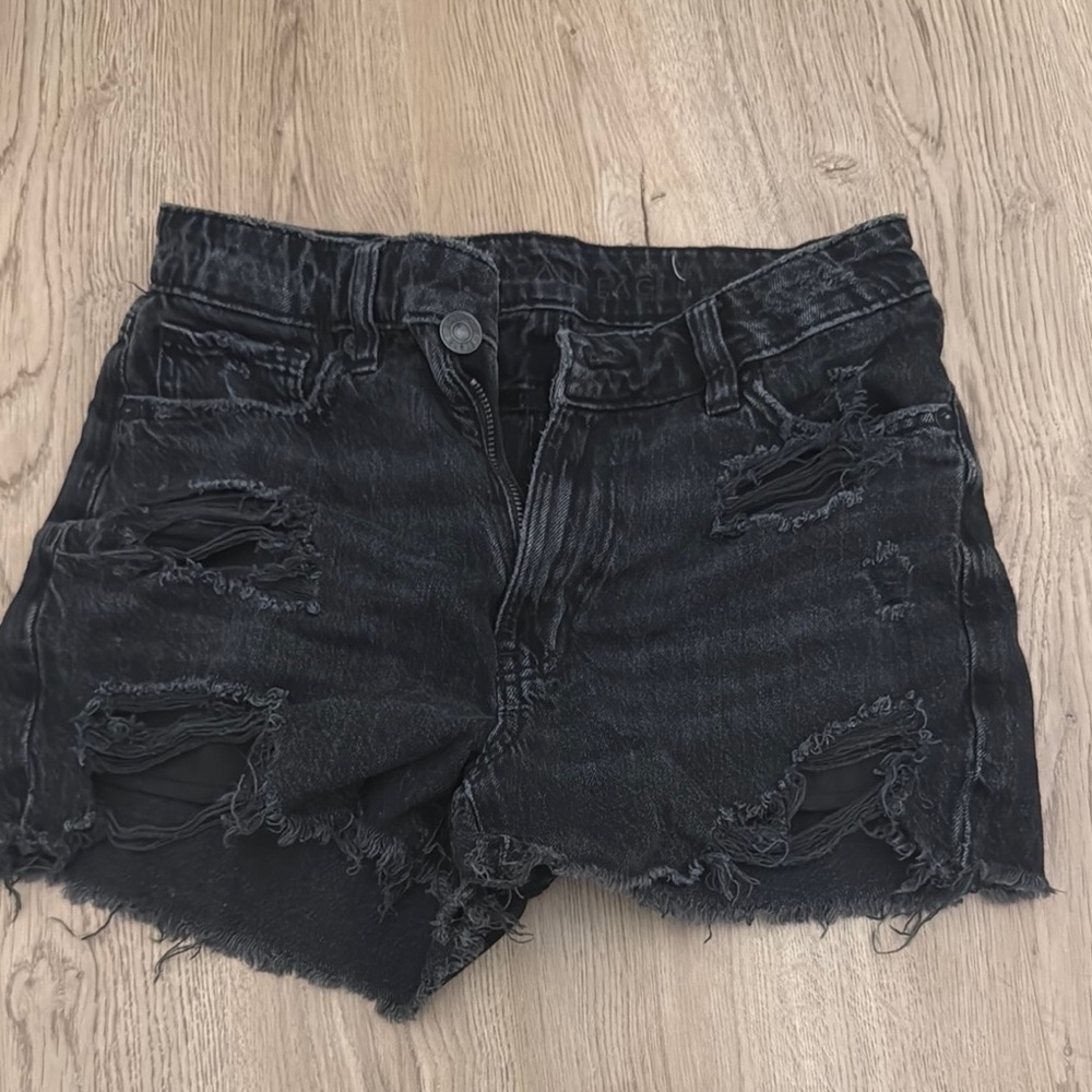 Distressed Black Denim Shorts